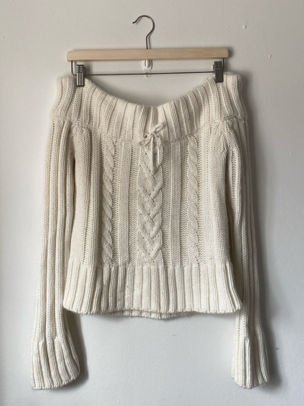 Cream Cable Knit Off-Shoulder Sweater